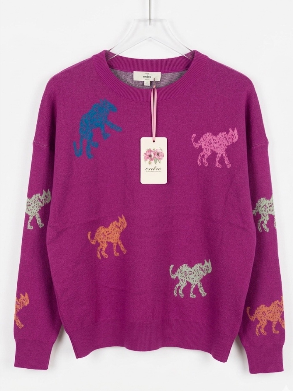 Entro NWT Multi-Color Cheetah Intarsia Knit Sweater Sizes Sm, Med and Lg - Picture 5 of 7